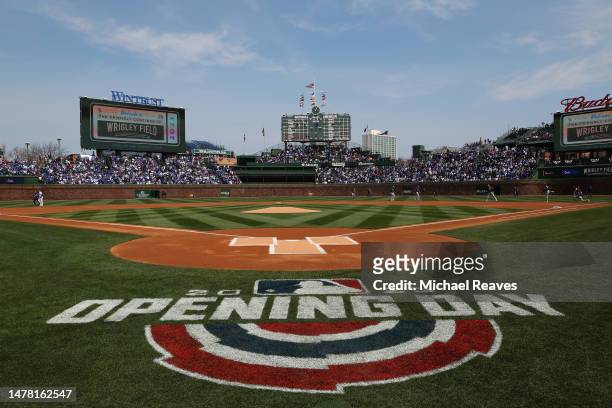 General view of Wrigley Field prior to the game between the Chicago Cubs and the Milwaukee Brewers on March 30, 2023 in Chicago, Illinois.