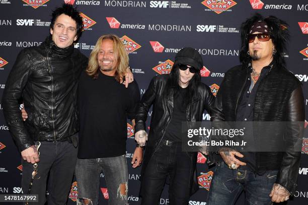 Mötley Crüe members : Tommy Lee, Vince Neil, Mick Mars and Nikki Sixx. Arrive at Sunset Strip Music Festival party, August 19, 2011 in Los Angeles,...