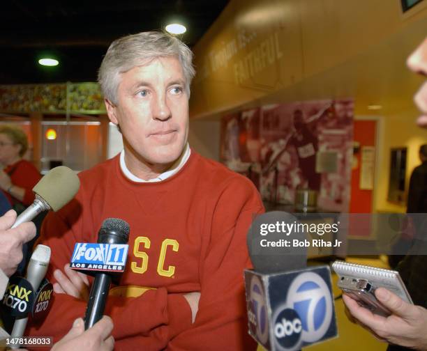 University of Southern California Football Head Coach Pete Carroll talks with the media after it was announced that USC will be playing in upcoming...