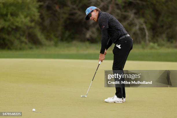 Ricky Barnes of the United States putts on the second green during the first round of the Valero Texas Open at TPC San Antonio on March 30, 2023 in...