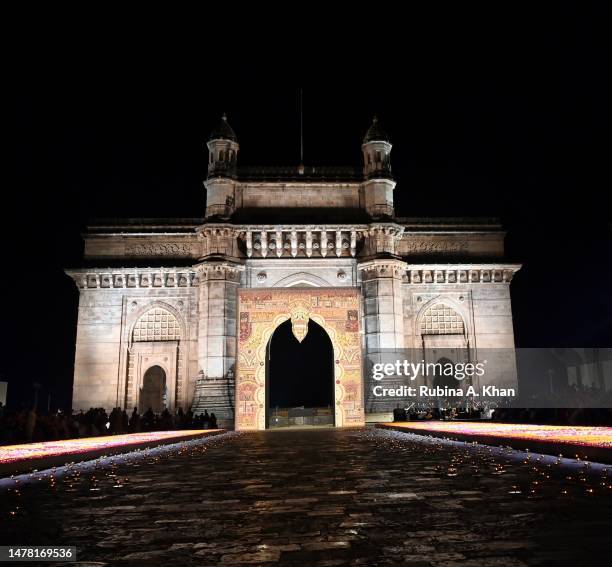 The runway for the Dior Fall 2023 show at the Gateway of India monument on March 30, 2023 in Mumbai, India.