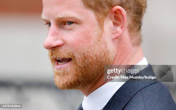 Prince Harry, Duke of Sussex departs the Royal Courts of Justice on March 30, 2023 in London, England. Prince Harry is one of several claimants in a...