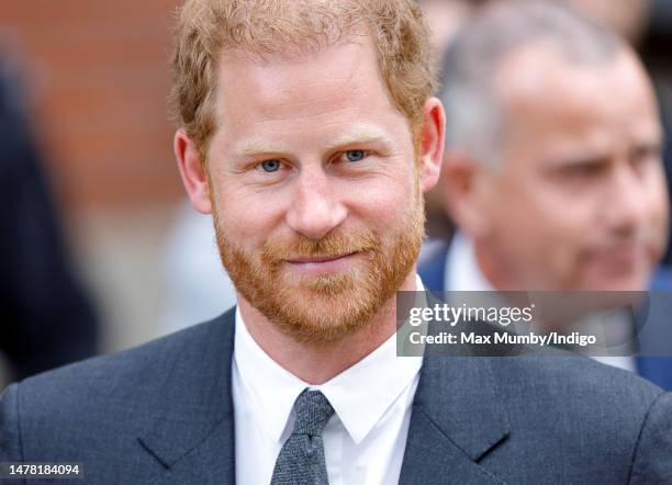 Prince Harry, Duke of Sussex departs the Royal Courts of Justice on March 30, 2023 in London, England. Prince Harry is one of several claimants in a...