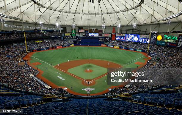 General view during a game between the Tampa Bay Rays and the Detroit Tigers on Opening Day at Tropicana Field on March 30, 2023 in St Petersburg,...