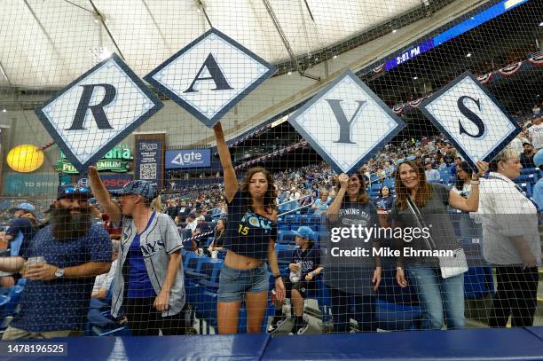 Tampa Bay Rays fans looks on during Opening Day against the Detroit Tigers at Tropicana Field on March 30, 2023 in St Petersburg, Florida.