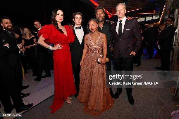 Danielle Bisutti, Sunny Suljic, Laya DeLeon Hayes, Christopher Judge and Adam J. Harrington attend the 2023 BAFTA Games Awards Champagne Reception at...