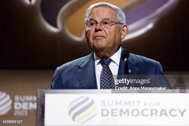 Sen. Robert Menendez speaks during the Summit of Democracy 2023 on March 30, 2023 in Washington, DC. The theme for the final day of the summit...