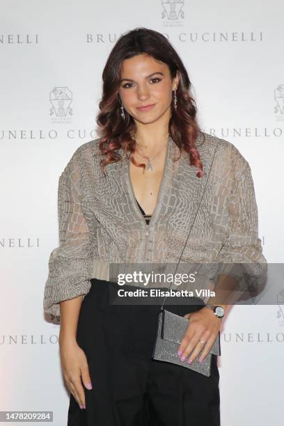 Ambra Sabatini attends the Brunello Cucinelli Rome Boutique Opening cocktail and dinner party at Spazio Field on March 30, 2023 in Rome, Italy.