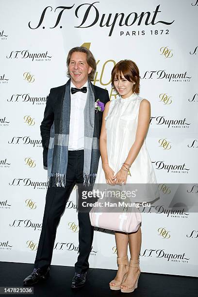 Dupont global CEO, Alain Crevet and South Korean actress Son Ye-Jin attend the 'S.T. Dupont' Seoul flagship store opening on July 3, 2012 in Seoul,...