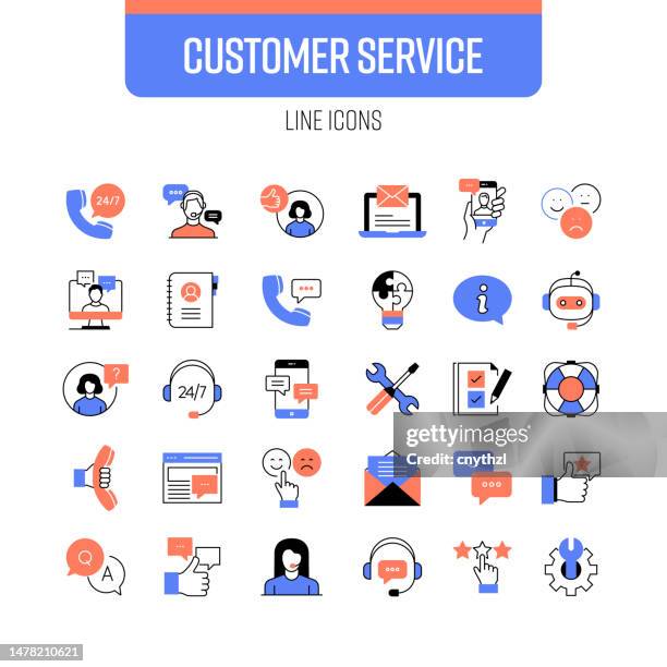 customer service line icon set. support, solution, contact, assistance, helpdesk - call center stock illustrations