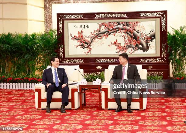 Ma Ying-jeou , former chairman of the Chinese Kuomintang party, meets with director of the Taiwan Affairs Office of the State Council Song Tao on...