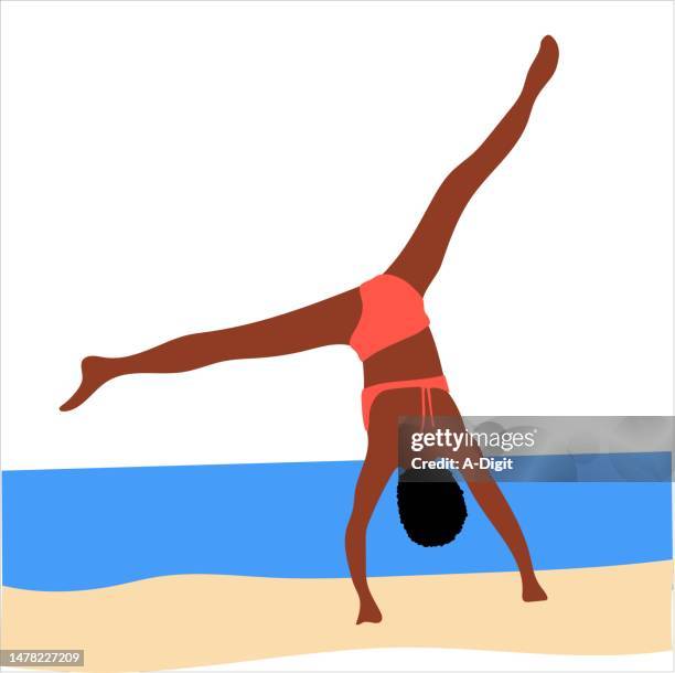 sunny days cartwheels orange - summer life fun beach clip art stock illustrations