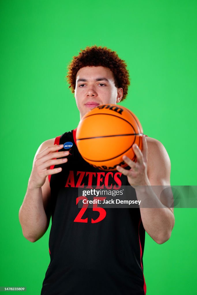 Elijah Saunders of the San Diego State Aztecs poses during media ...