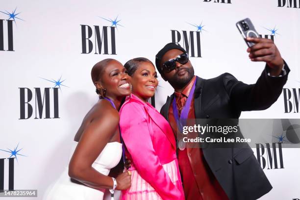 Deborah Joy Winans, BMI's Catherine Brewton and Juan Winans attend the 2023 BMI Trailblazers of Gospel Music Awards at Flourish Atlanta on March 30,...