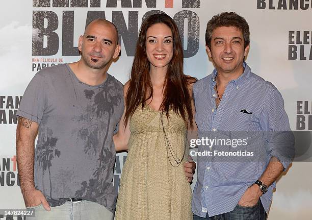 Director Pablo Trapero and actors Martina Gusman and Ricardo Darin attend a photocall for 'Elefante Blanco' at Casa de America on July 4, 2012 in...
