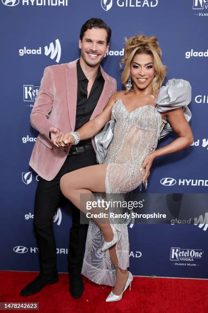 Gleb Savchenko and Shangela attend the GLAAD Media Awards at The Beverly Hilton on March 30, 2023 in Beverly Hills, California.