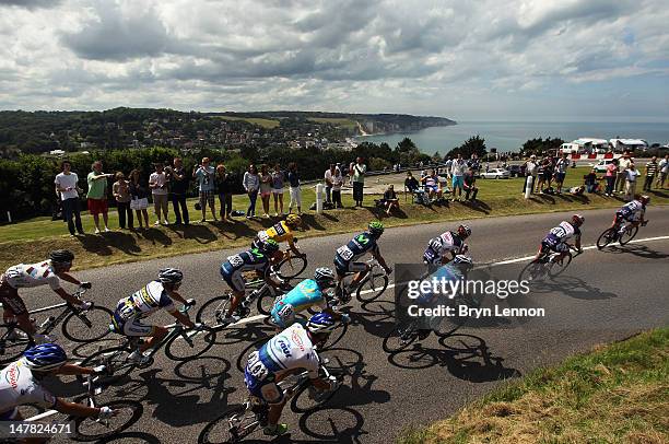 The peloton ride along the Coast during stage four of the 2012 Tour de France from Abbeville to Rouen on July 4, 2012 in Dieppe, France.