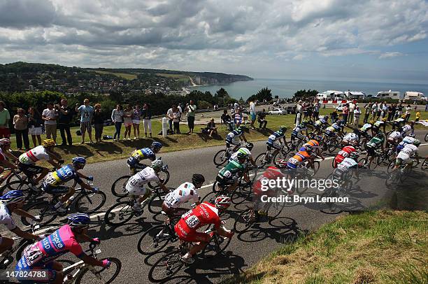 The peloton ride along the Coast during stage four of the 2012 Tour de France from Abbeville to Rouen on July 4, 2012 in Dieppe, France.