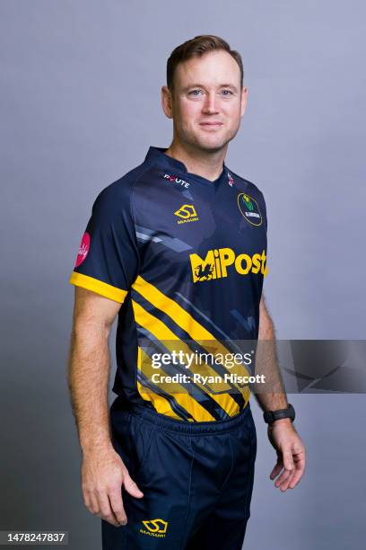 Colin Ingram of Glamorgan CCC poses for a portrait during the Glamorgan CCC Photocall at Sophia Gardens on March 23, 2023 in Cardiff, Wales.