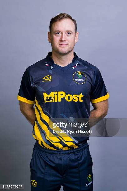 Colin Ingram of Glamorgan CCC poses for a portrait during the Glamorgan CCC Photocall at Sophia Gardens on March 23, 2023 in Cardiff, Wales.