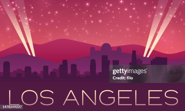 stockillustraties, clipart, cartoons en iconen met los angeles skyline silhouette - hollywood hills los angeles