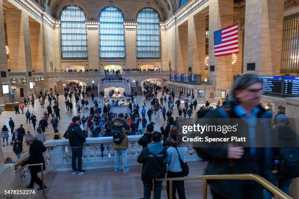 People walk through a busy Grand Central Terminal in Manhattan on March 30, 2023 in New York City. In a new report by the U.S. Census Bureau released...