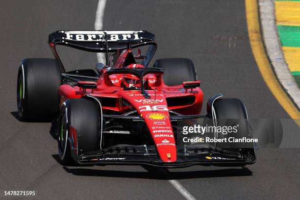 Charles Leclerc of Monaco driving the Ferrari SF-23 on track during practice ahead of the F1 Grand Prix of Australia at Albert Park Grand Prix...