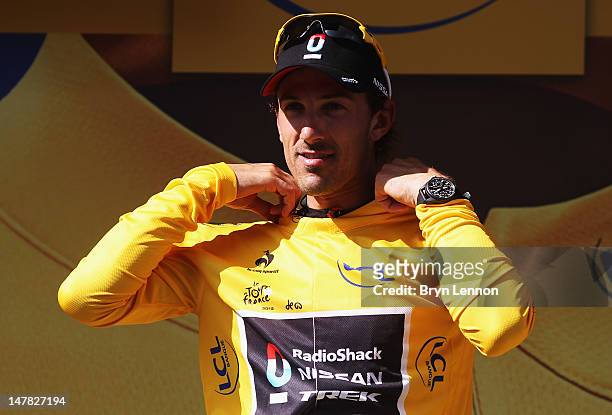 Fabian Cancellara of Switzerland and Radioshack-Nissan retained his race leader's yellow jersey after stage four of the 2012 Tour de France from...