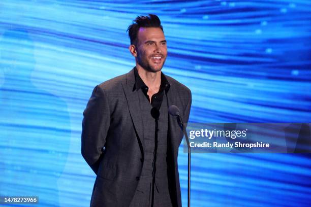 Cheyenne Jackson speaks onstage during the GLAAD Media Awards at The Beverly Hilton on March 30, 2023 in Beverly Hills, California.