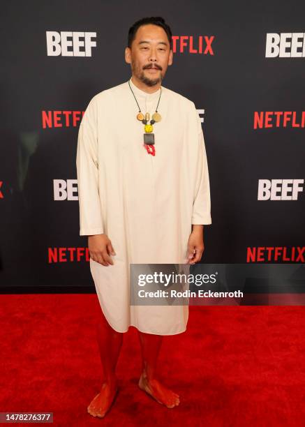 David Choe attends the Los Angeles premiere of Netflix's "BEEF" at TUDUM Theater on March 30, 2023 in Hollywood, California.