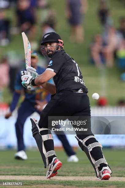 Daryl Mitchell of New Zealand bats during game three of the One Day International series between New Zealand and Sri Lanka at Seddon Park on March...