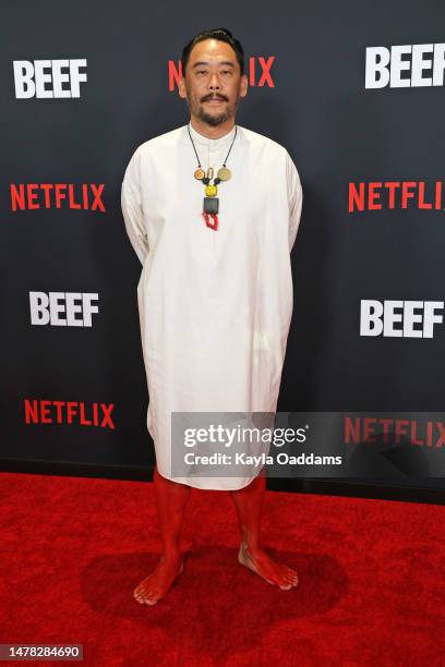 David Choe attends the Los Angeles premiere of Netflix's "BEEF" at TUDUM Theater on March 30, 2023 in Hollywood, California.