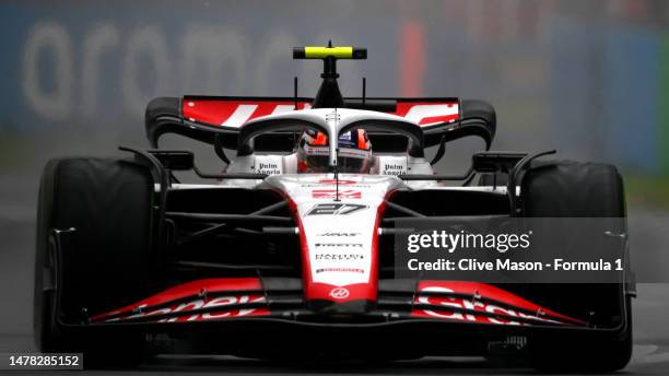 Nico Hulkenberg of Germany driving the Haas F1 VF-23 Ferrari on track during practice ahead of the F1 Grand Prix of Australia at Albert Park Grand...