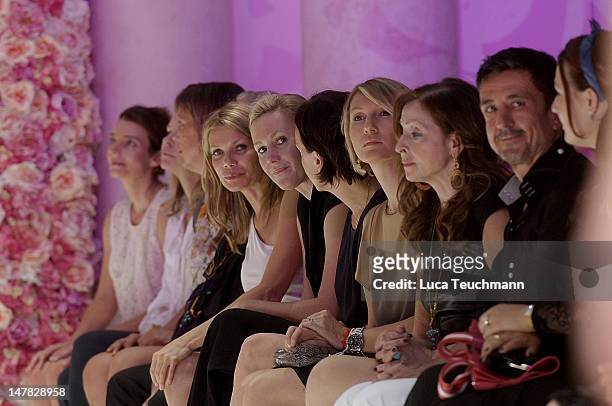 Ursula Karven and Bettina Wulff attend Basler Show during the Mercedes-Benz Fashion Week Spring/Summer 2013 at Hotel de Rome on July 4, 2012 in...