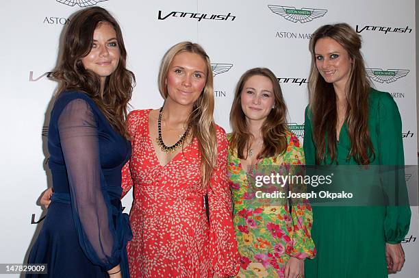 Lady Natasha Rufus Isaacs and friends attend the launch of Aston Martin Vanquish at the London Film Museum on July 4, 2012 in London, England.