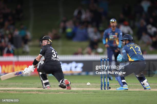 Will Young of New Zealand bats during game three of the One Day International series between New Zealand and Sri Lanka at Seddon Park on March 31,...
