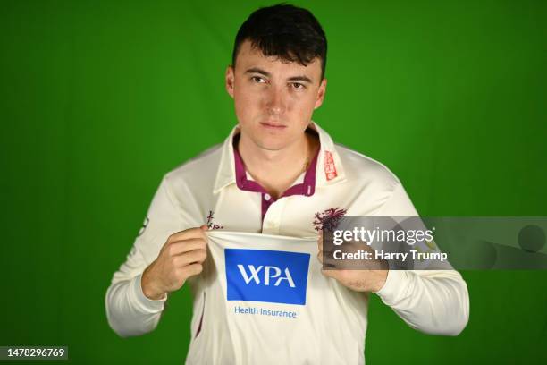 Tom Banton of Somerset CCC poses for a photo during a Somerset CCC Photocall at The Cooper Associates County Ground on March 30, 2023 in Taunton,...