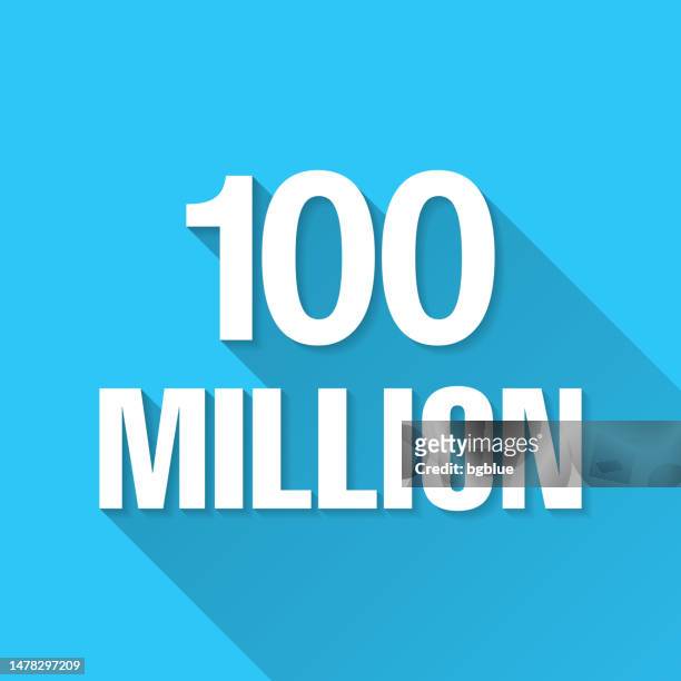 100 million. icon on blue background - flat design with long shadow - 100 stock illustrations