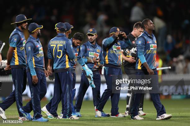 Sri Lanka leave the field following game three of the One Day International series between New Zealand and Sri Lanka at Seddon Park on March 31, 2023...