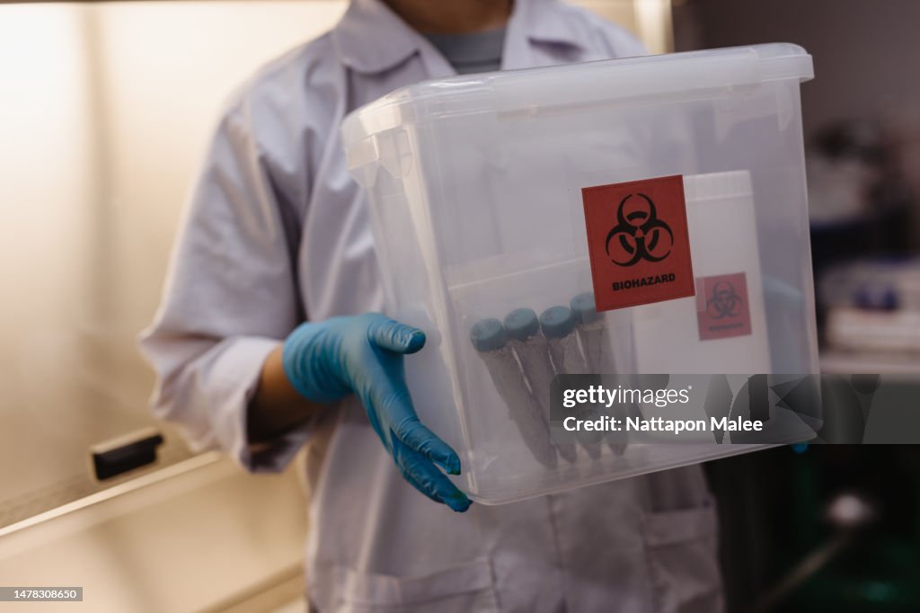 Scientists are researching and analyzing harmful contaminants in the laboratory.