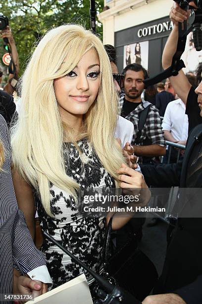 Zahia Dehar leaves the Jean-Paul Gaultier Haute-Couture Show as part of Paris Fashion Week Fall / Winter 2012/13 on July 4, 2012 in Paris, France.