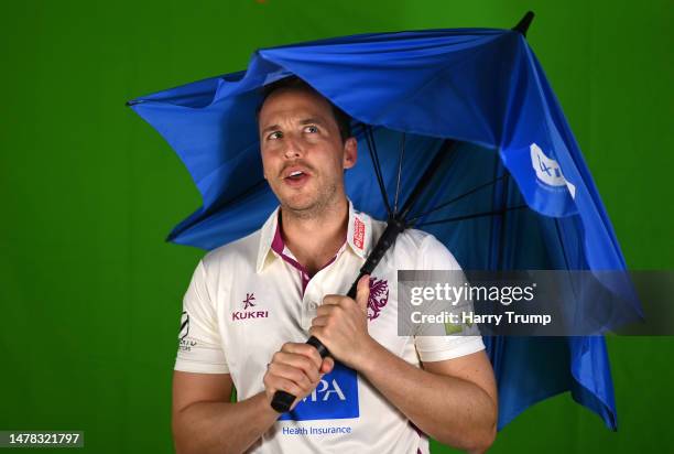 Josh Davey of Somerset CCC poses for a photo during a Somerset CCC Photocall at The Cooper Associates County Ground on March 30, 2023 in Taunton,...