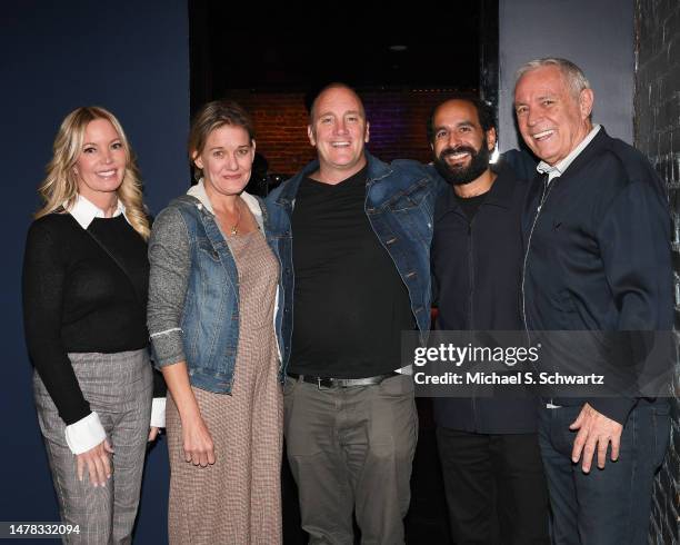 President of the Los Angeles Lakers Jeanie Buss, comedian Jen Murphy, comedian Jay Mohr, comedian Omid Singh and Ice House owner Johnny Buss pose at...