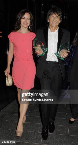 Ronnie Wood and Sally Humphreys seen outside the 2012 Arqiva Commercial Radio Awards held at Park Plaza Westminster Bridge Hotel on July 4, 2012 in...