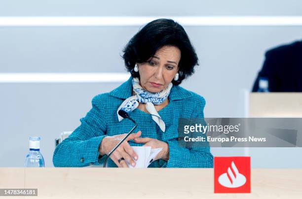The chairwoman of Banco Santander, Ana Botin, during a general shareholders' meeting of Banco Santander, at the Ciudad Grupo Santander in Boadilla...