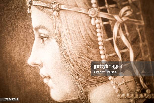 ilustraciones, imágenes clip art, dibujos animados e iconos de stock de bocetos y dibujos de leonardo: joven princesa - leonardo da vinci