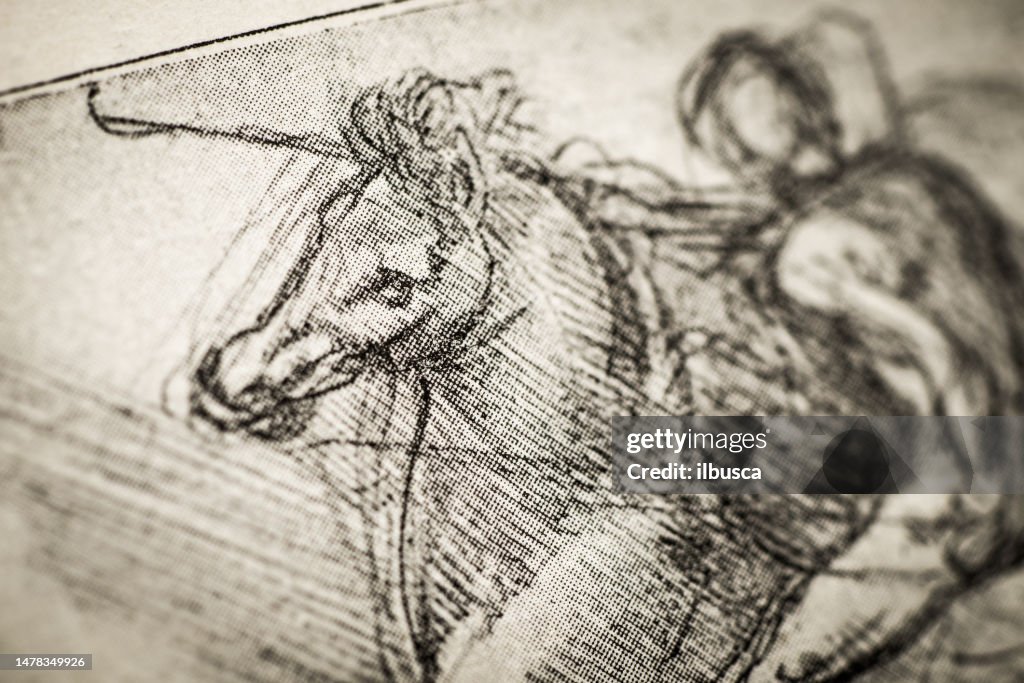 Leonardo's sketches and drawings: man on horse (Sforza)