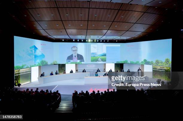 The CEO of Banco Santander, Hector Grisi, speaks during a general shareholders' meeting of Banco Santander, at the Ciudad Grupo Santander in Boadilla...