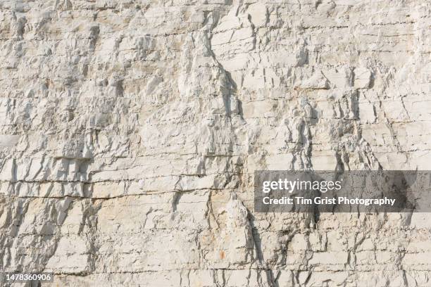 close up of the chalk rock face of the seven sisters cliffs, east sussex, uk - strate géologique photos et images de collection
