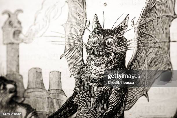 humanized animals illustrations: angel and devil cat - humour illustration stock illustrations